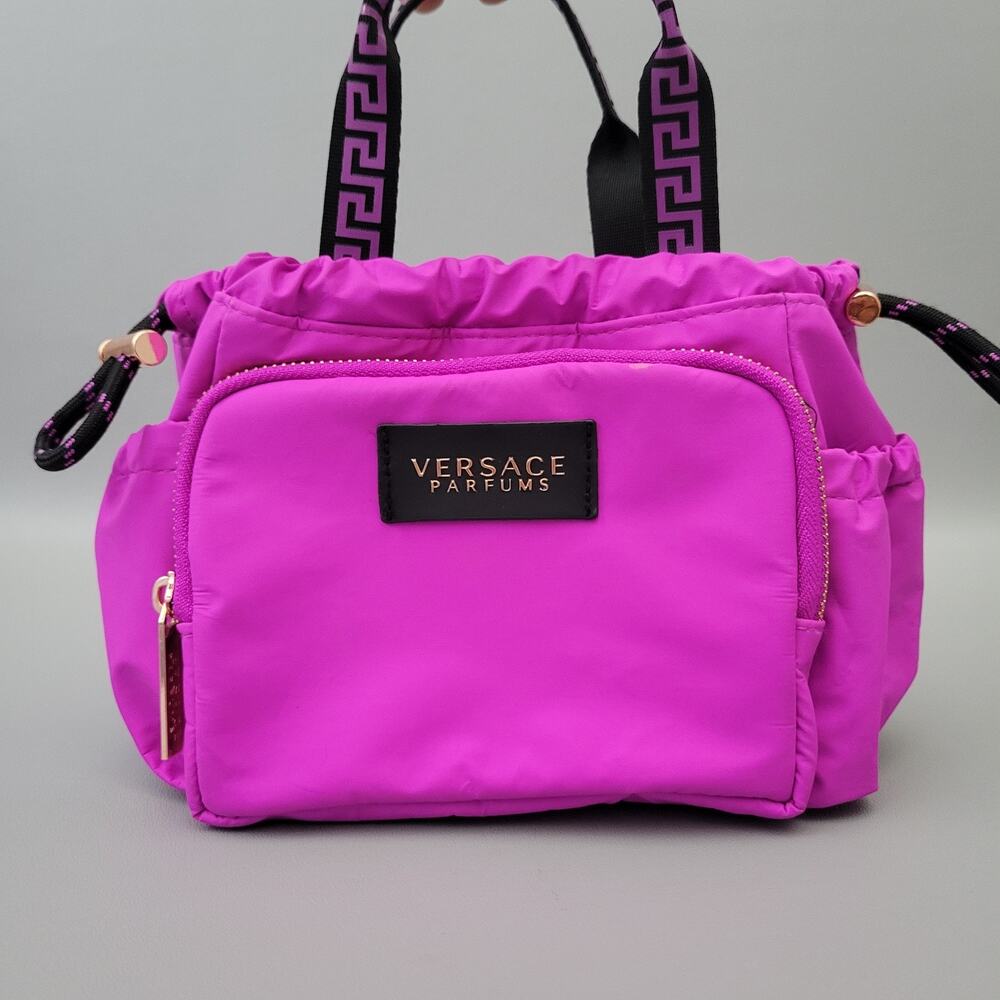 VERSACE Parfums Fuchsia Purple Nylon Mini Tote Handbag Drawstring Cosmetic Pouch